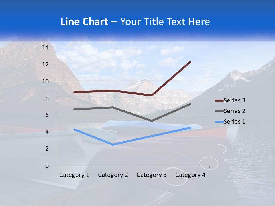 A Row Of Canoes On A Lake With Mountains In The Background PowerPoint Template