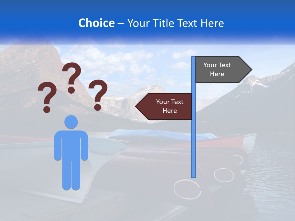 A Row Of Canoes On A Lake With Mountains In The Background PowerPoint Template