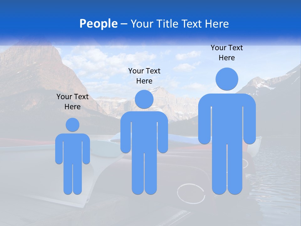 A Row Of Canoes On A Lake With Mountains In The Background PowerPoint Template