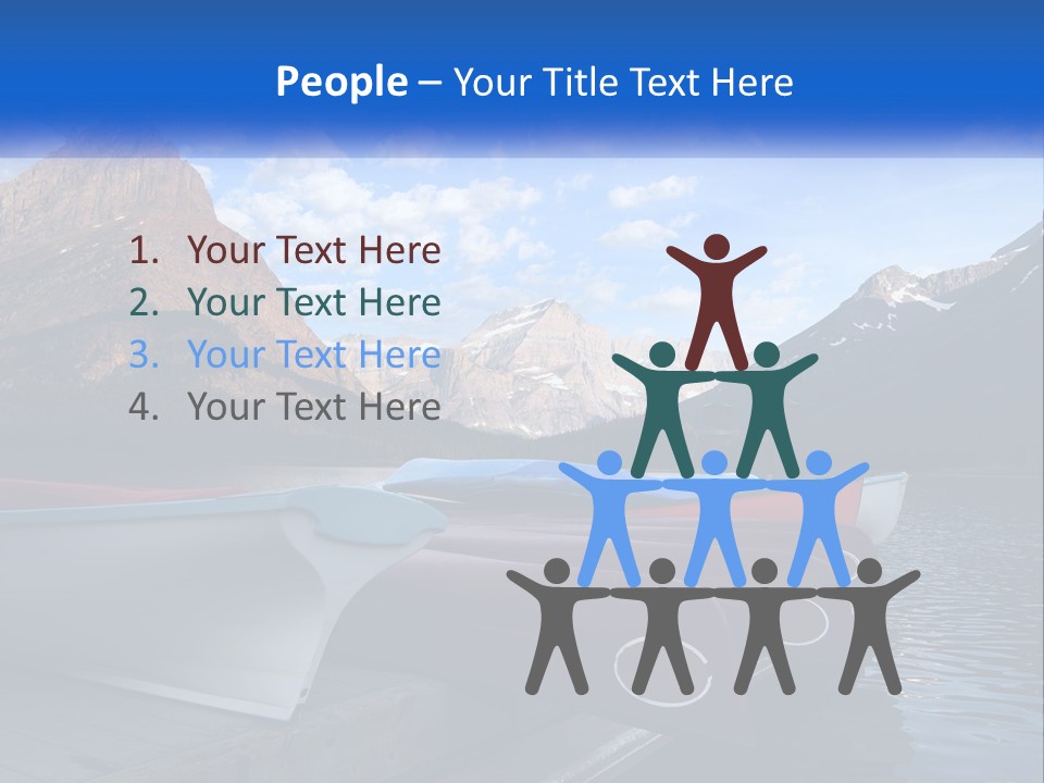 A Row Of Canoes On A Lake With Mountains In The Background PowerPoint Template