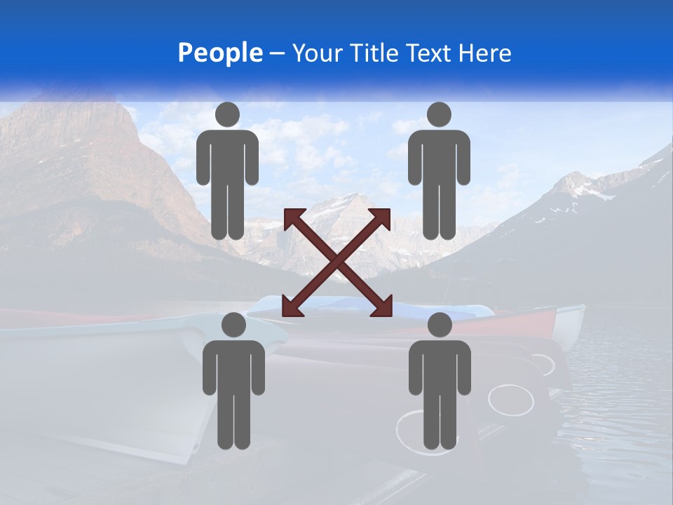 A Row Of Canoes On A Lake With Mountains In The Background PowerPoint Template