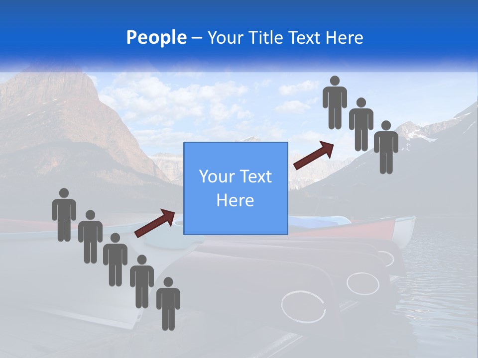 A Row Of Canoes On A Lake With Mountains In The Background PowerPoint Template
