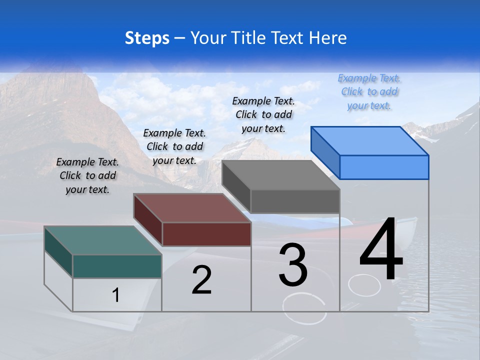 A Row Of Canoes On A Lake With Mountains In The Background PowerPoint Template