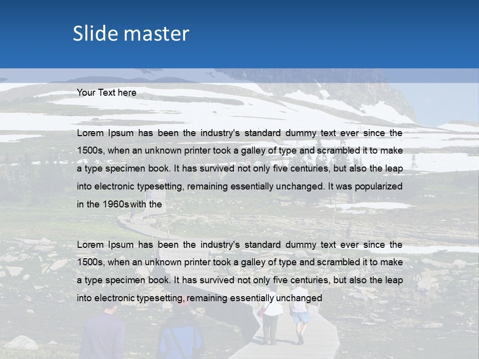 A Group Of People Walking Down A Path Towards A Mountain PowerPoint Template