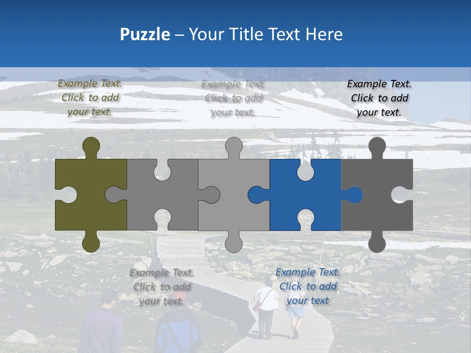 A Group Of People Walking Down A Path Towards A Mountain PowerPoint Template