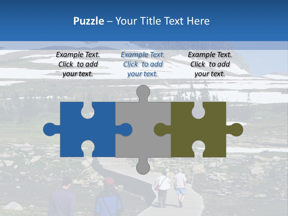 A Group Of People Walking Down A Path Towards A Mountain PowerPoint Template