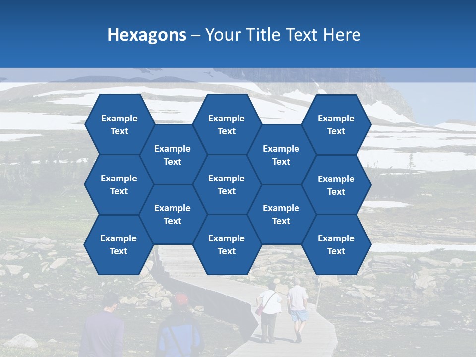 A Group Of People Walking Down A Path Towards A Mountain PowerPoint Template