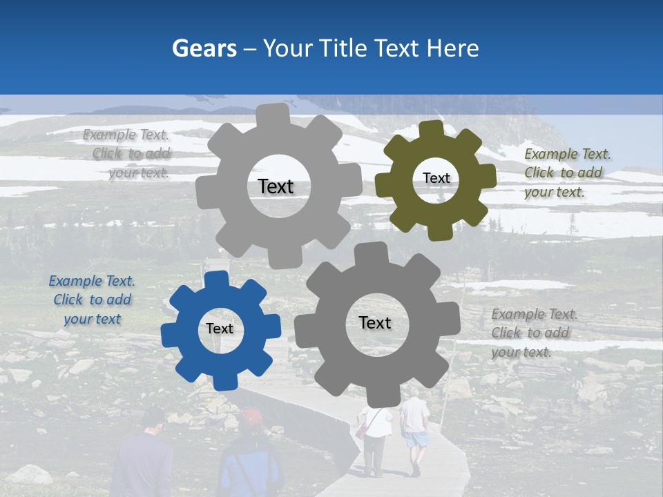 A Group Of People Walking Down A Path Towards A Mountain PowerPoint Template