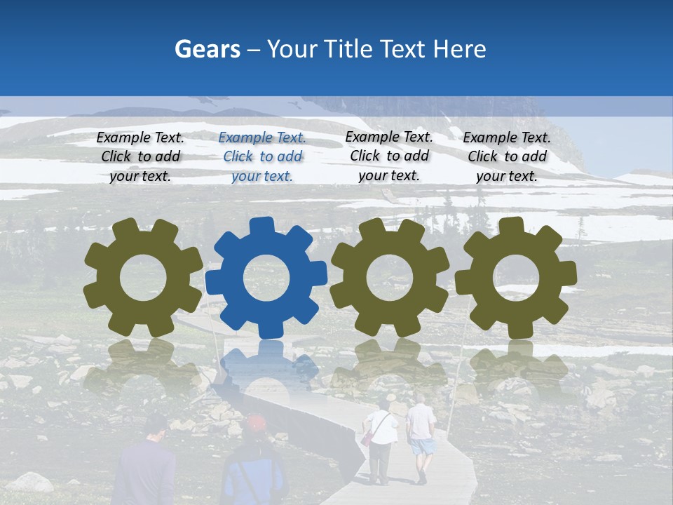 A Group Of People Walking Down A Path Towards A Mountain PowerPoint Template