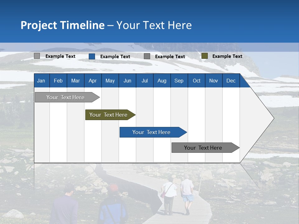 A Group Of People Walking Down A Path Towards A Mountain PowerPoint Template