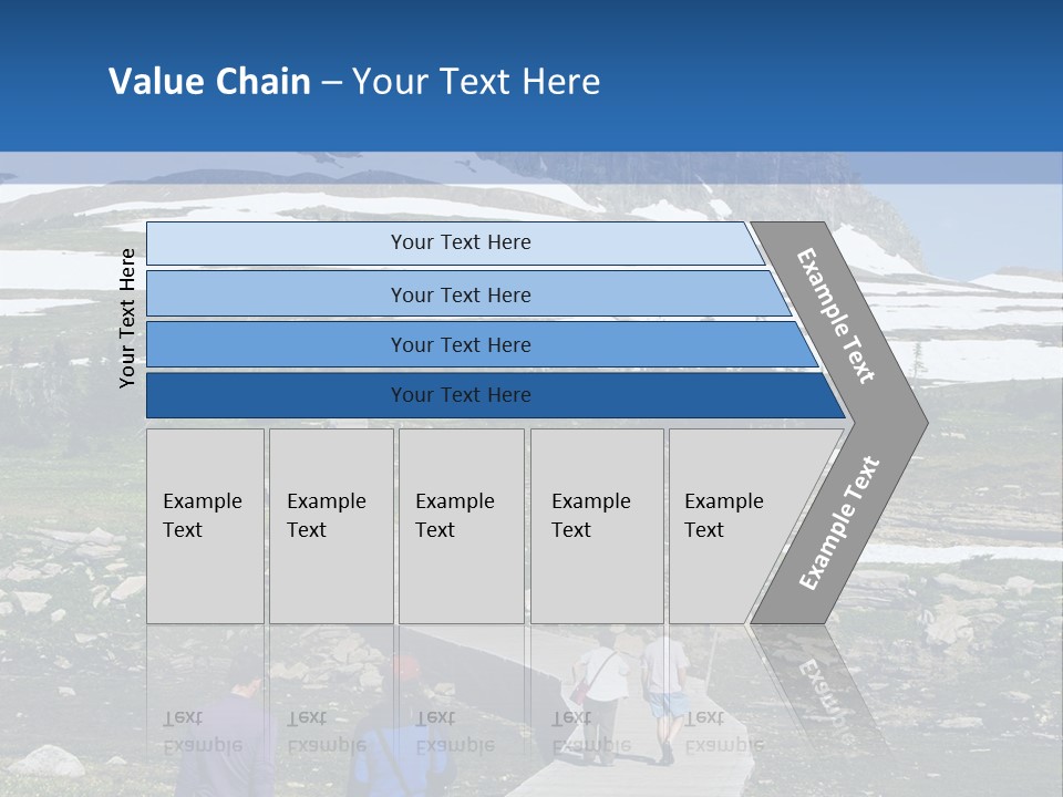 A Group Of People Walking Down A Path Towards A Mountain PowerPoint Template