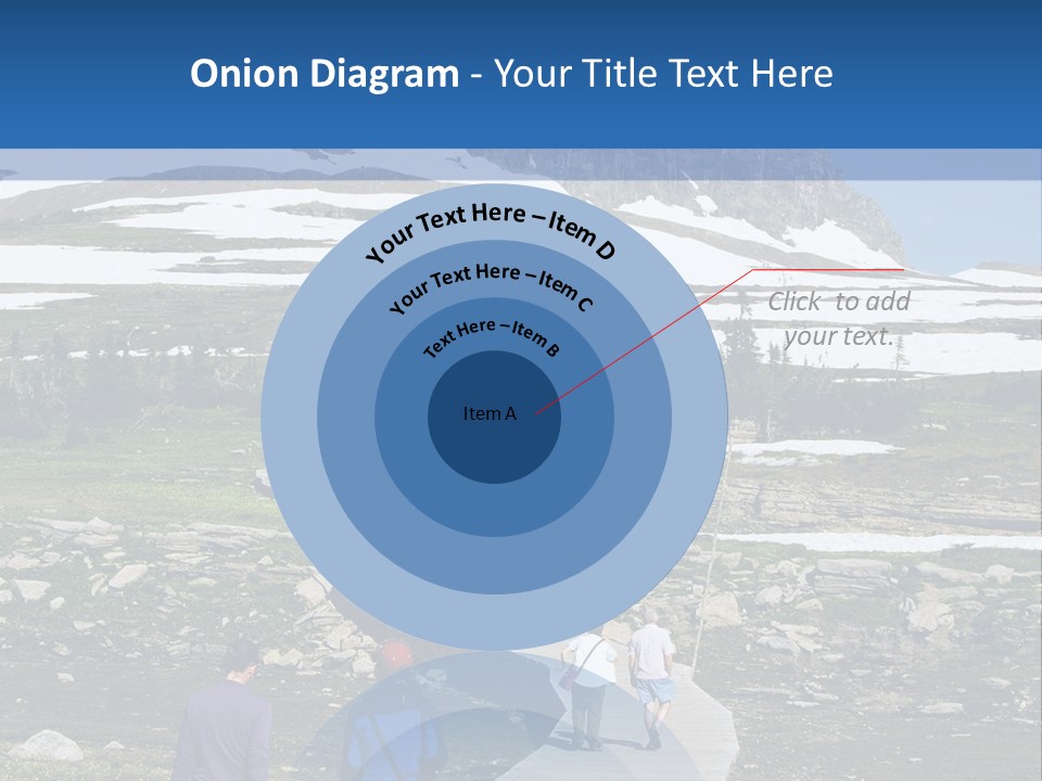 A Group Of People Walking Down A Path Towards A Mountain PowerPoint Template