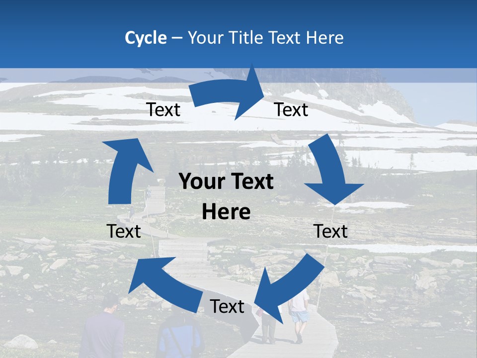 A Group Of People Walking Down A Path Towards A Mountain PowerPoint Template