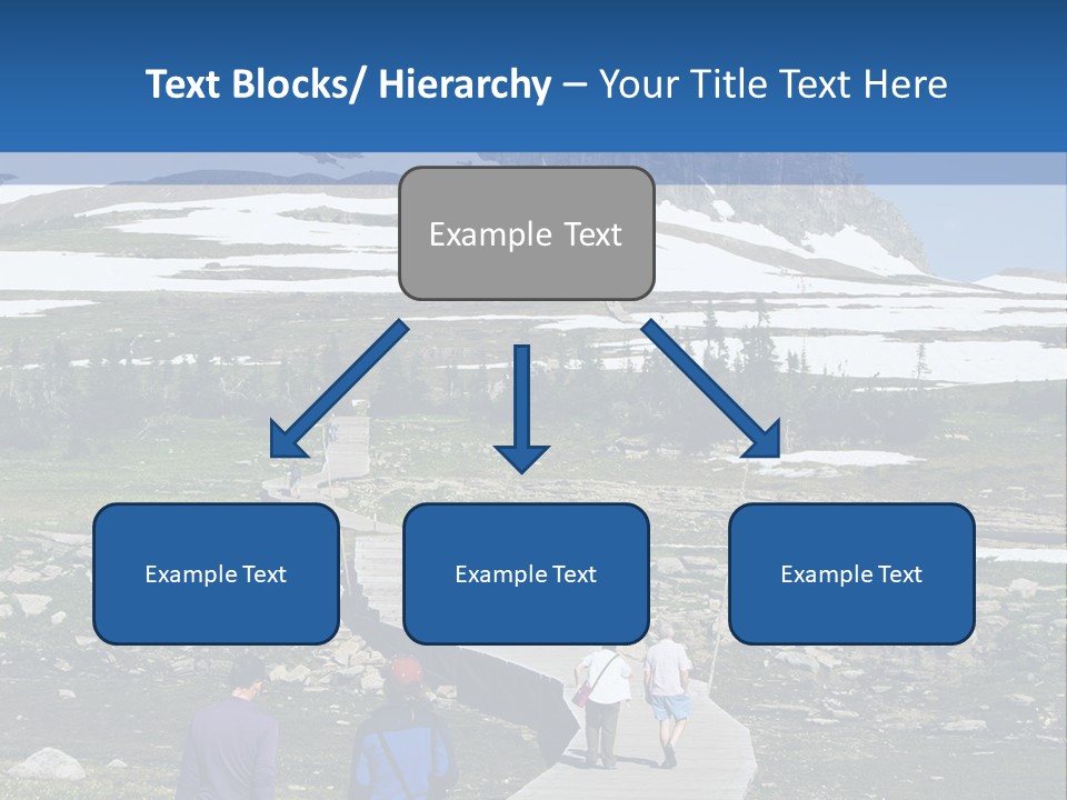 A Group Of People Walking Down A Path Towards A Mountain PowerPoint Template