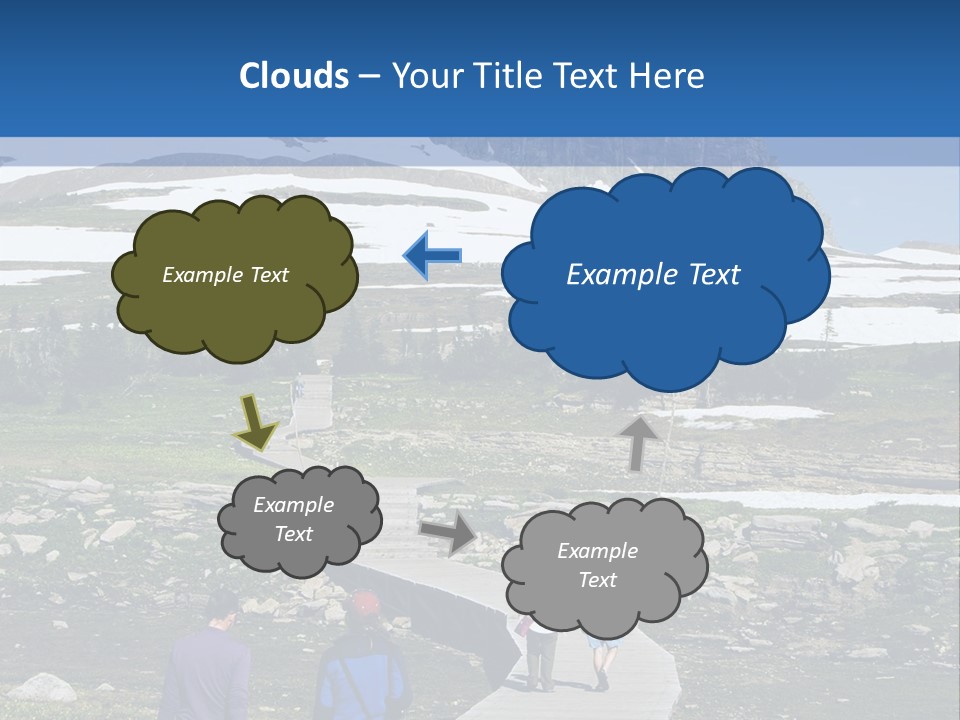 A Group Of People Walking Down A Path Towards A Mountain PowerPoint Template