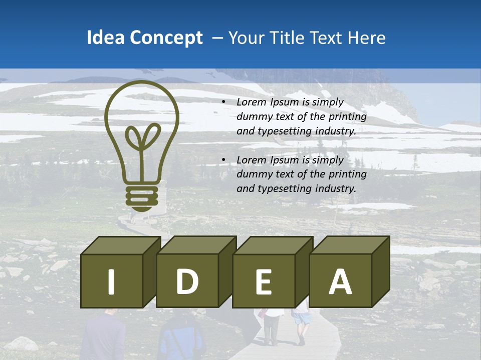 A Group Of People Walking Down A Path Towards A Mountain PowerPoint Template