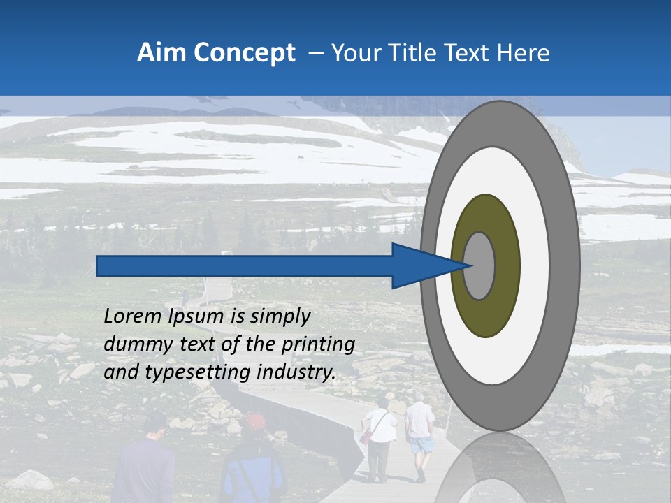 A Group Of People Walking Down A Path Towards A Mountain PowerPoint Template