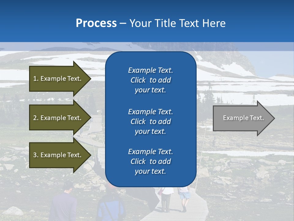 A Group Of People Walking Down A Path Towards A Mountain PowerPoint Template