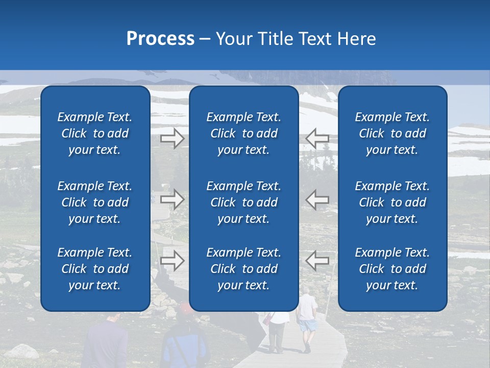 A Group Of People Walking Down A Path Towards A Mountain PowerPoint Template