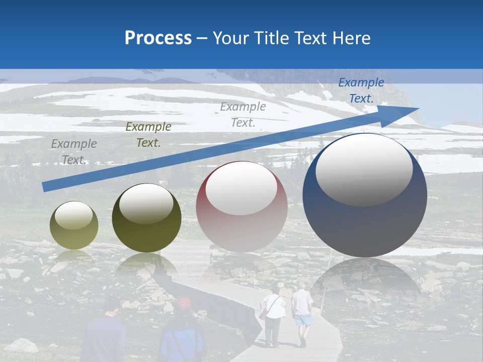 A Group Of People Walking Down A Path Towards A Mountain PowerPoint Template