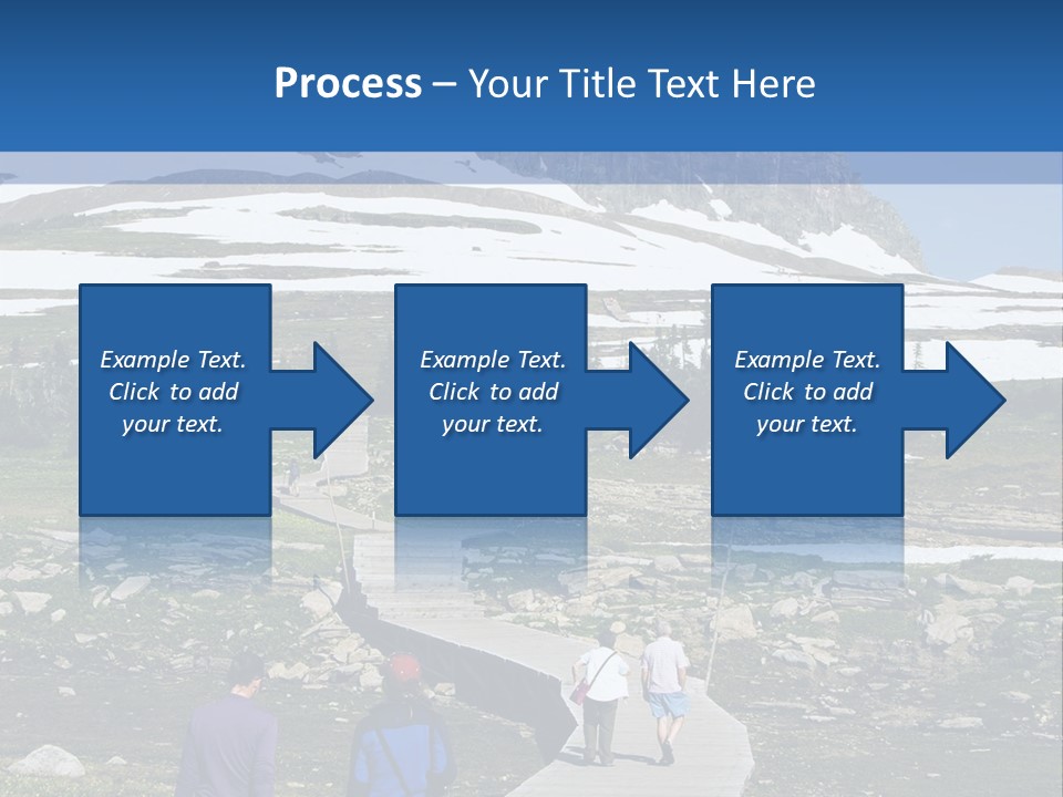 A Group Of People Walking Down A Path Towards A Mountain PowerPoint Template