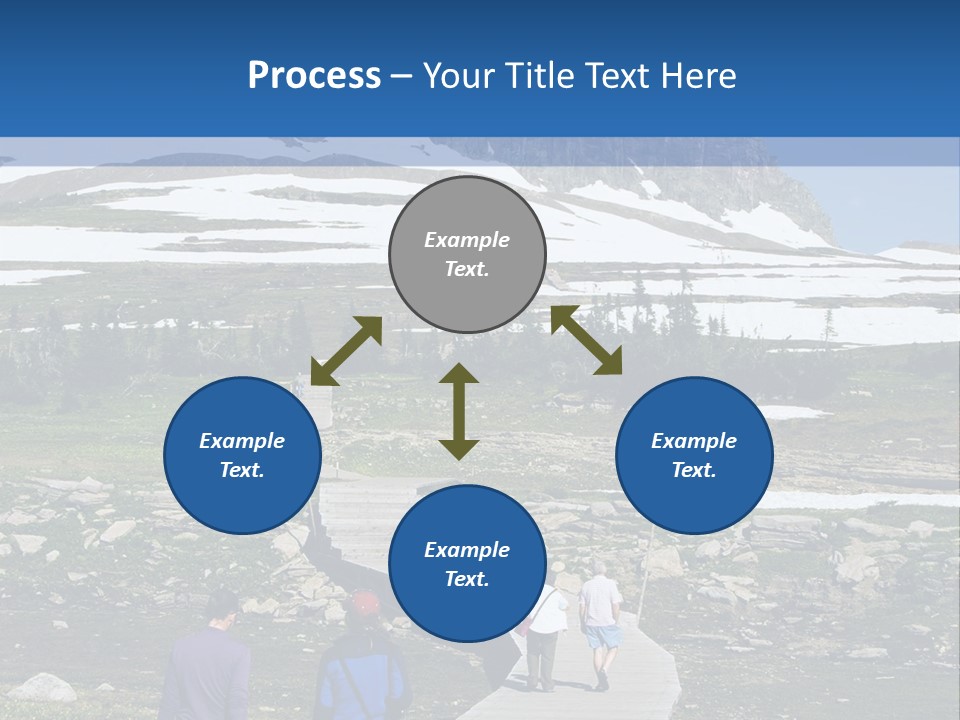 A Group Of People Walking Down A Path Towards A Mountain PowerPoint Template