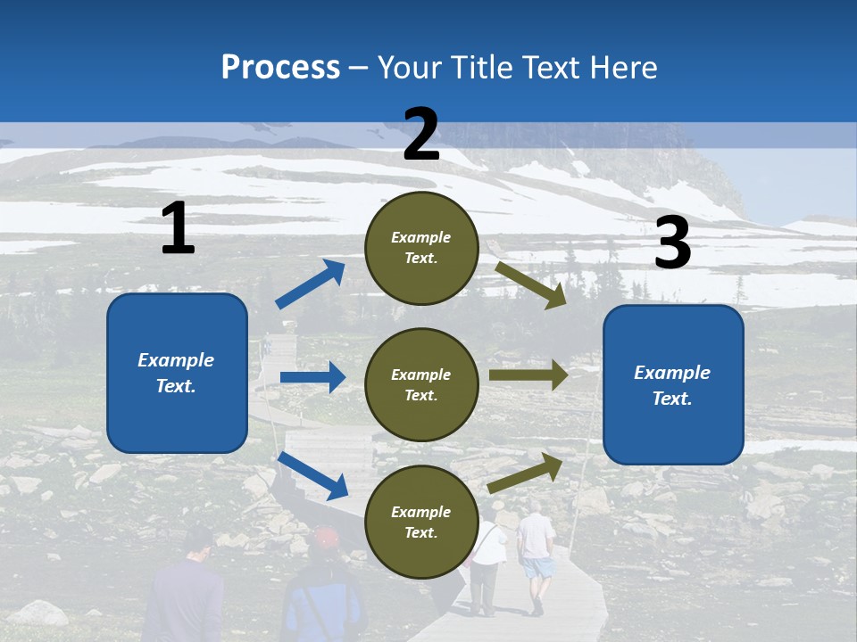 A Group Of People Walking Down A Path Towards A Mountain PowerPoint Template
