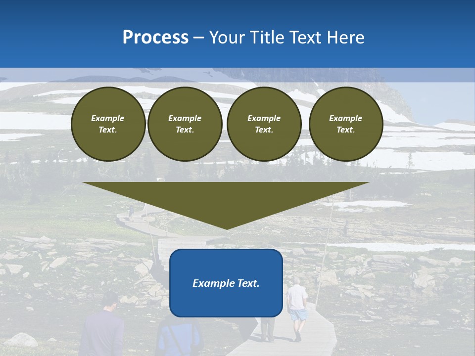 A Group Of People Walking Down A Path Towards A Mountain PowerPoint Template