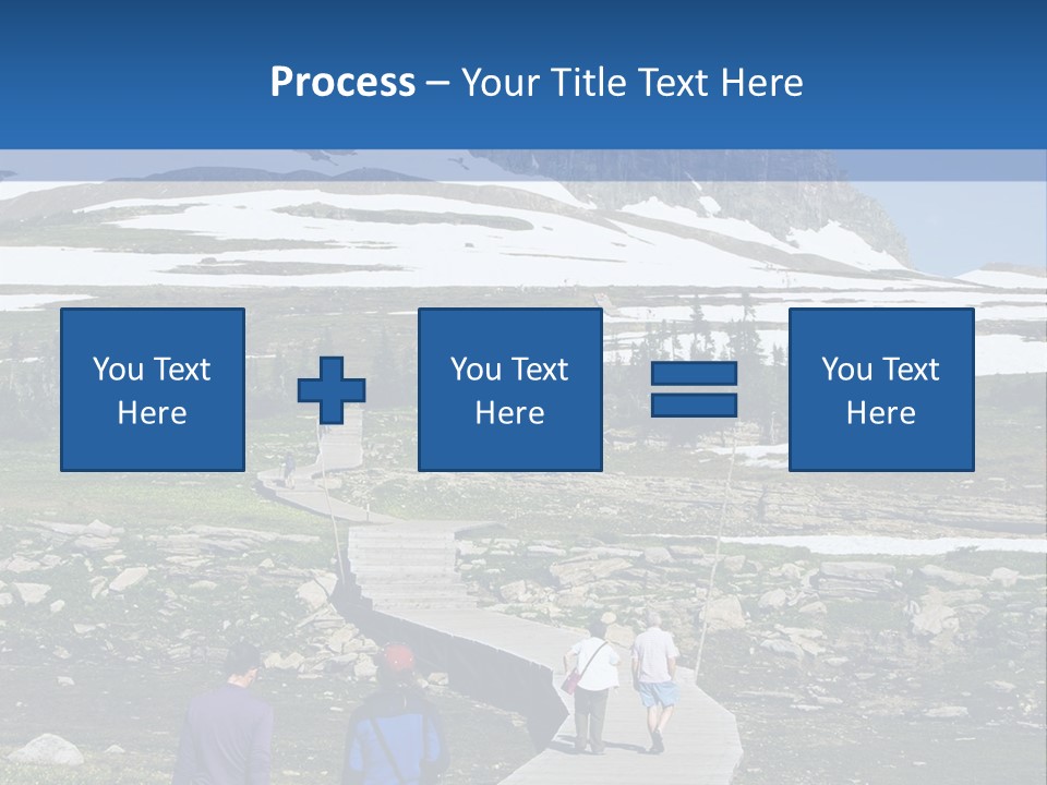 A Group Of People Walking Down A Path Towards A Mountain PowerPoint Template