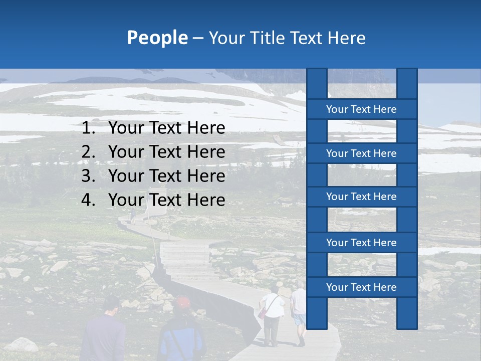 A Group Of People Walking Down A Path Towards A Mountain PowerPoint Template