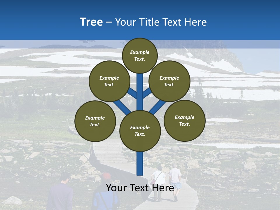 A Group Of People Walking Down A Path Towards A Mountain PowerPoint Template