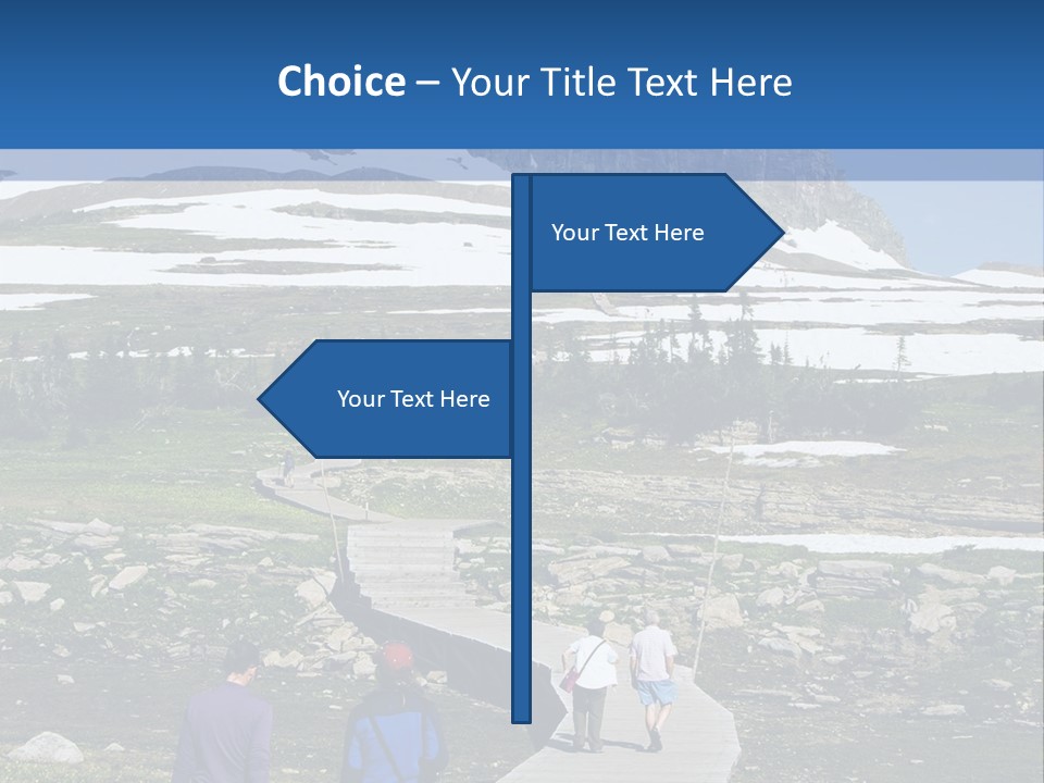 A Group Of People Walking Down A Path Towards A Mountain PowerPoint Template