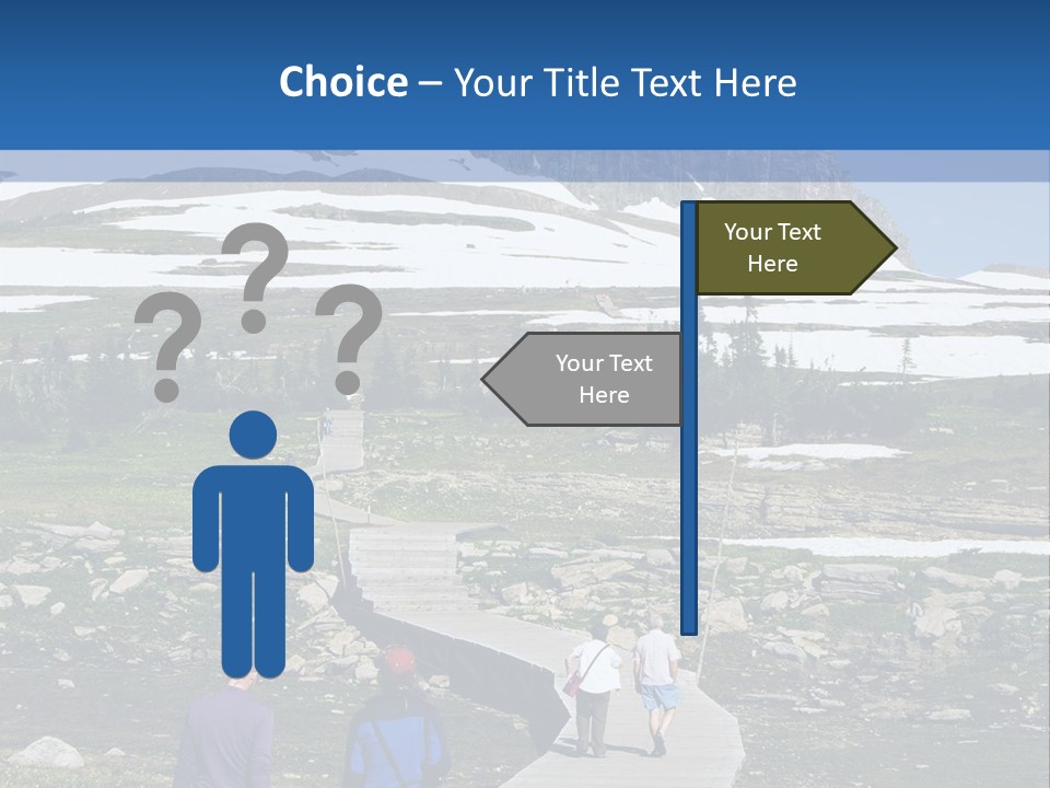 A Group Of People Walking Down A Path Towards A Mountain PowerPoint Template