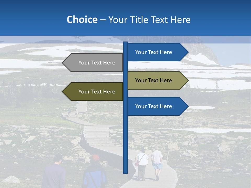 A Group Of People Walking Down A Path Towards A Mountain PowerPoint Template