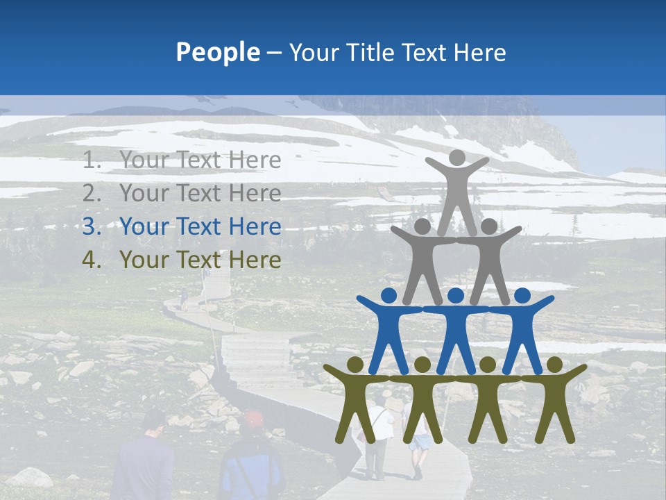 A Group Of People Walking Down A Path Towards A Mountain PowerPoint Template