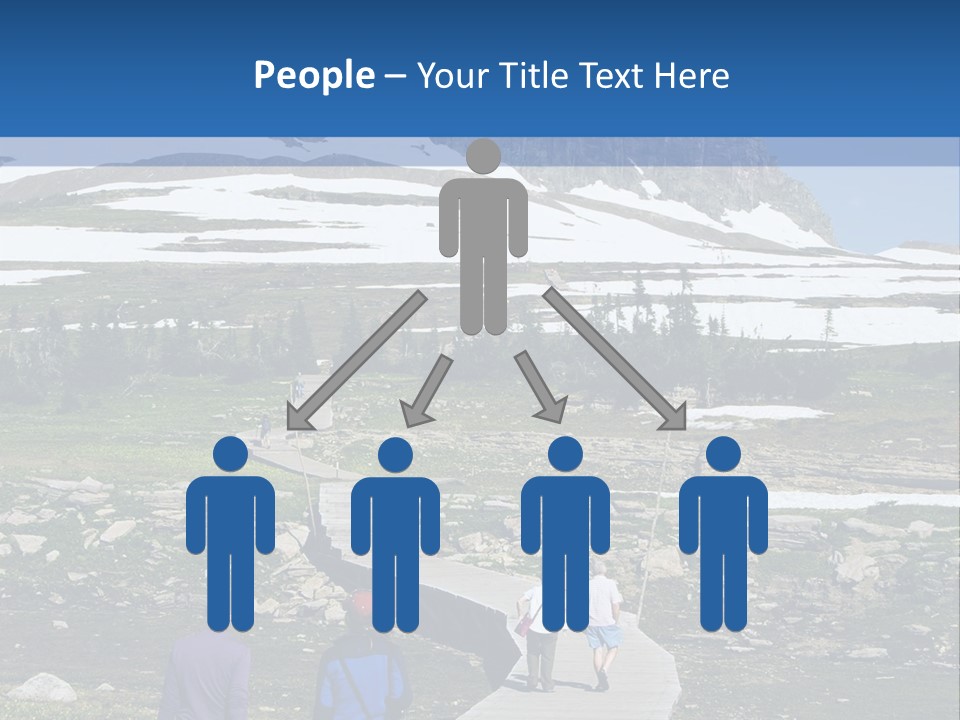 A Group Of People Walking Down A Path Towards A Mountain PowerPoint Template