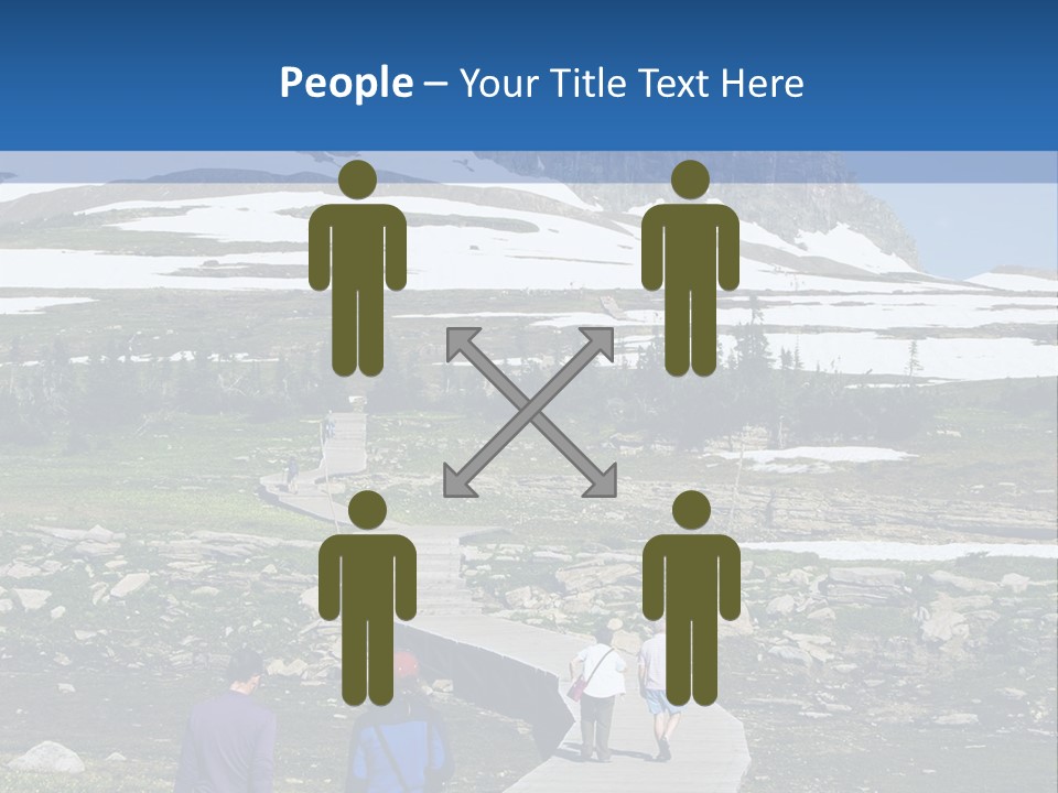 A Group Of People Walking Down A Path Towards A Mountain PowerPoint Template