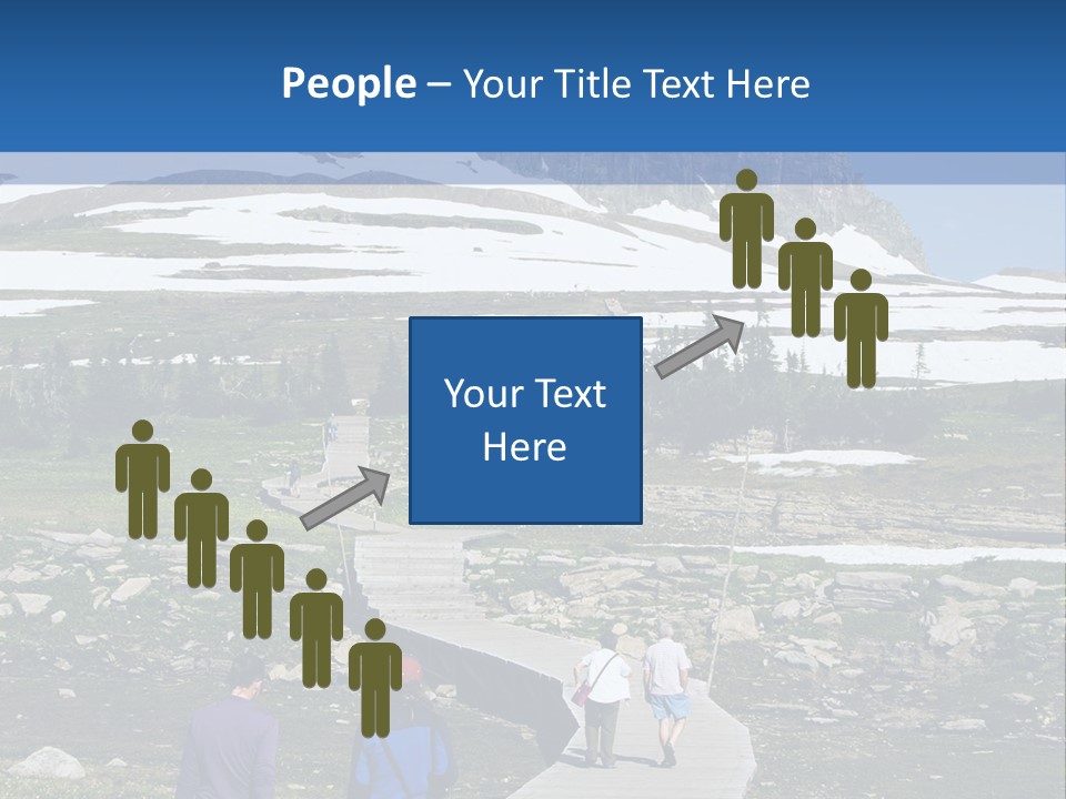 A Group Of People Walking Down A Path Towards A Mountain PowerPoint Template