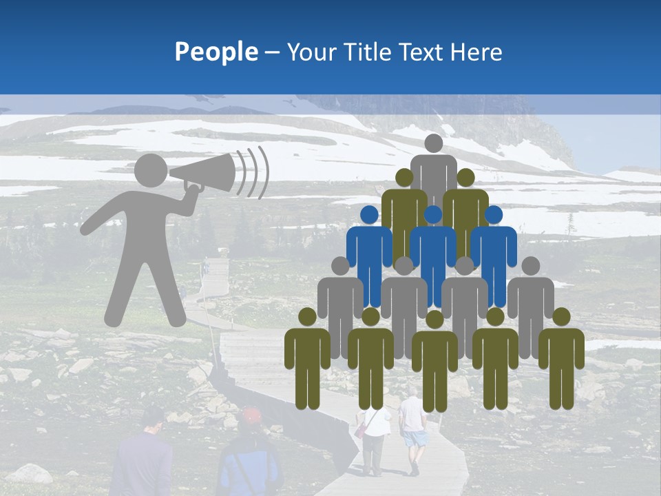 A Group Of People Walking Down A Path Towards A Mountain PowerPoint Template