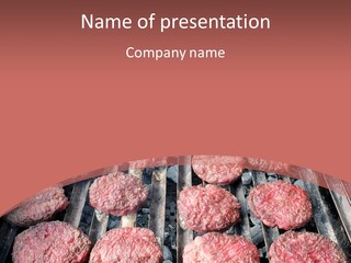 Hamburgers Cooking On A Grill With A Red Background PowerPoint Template