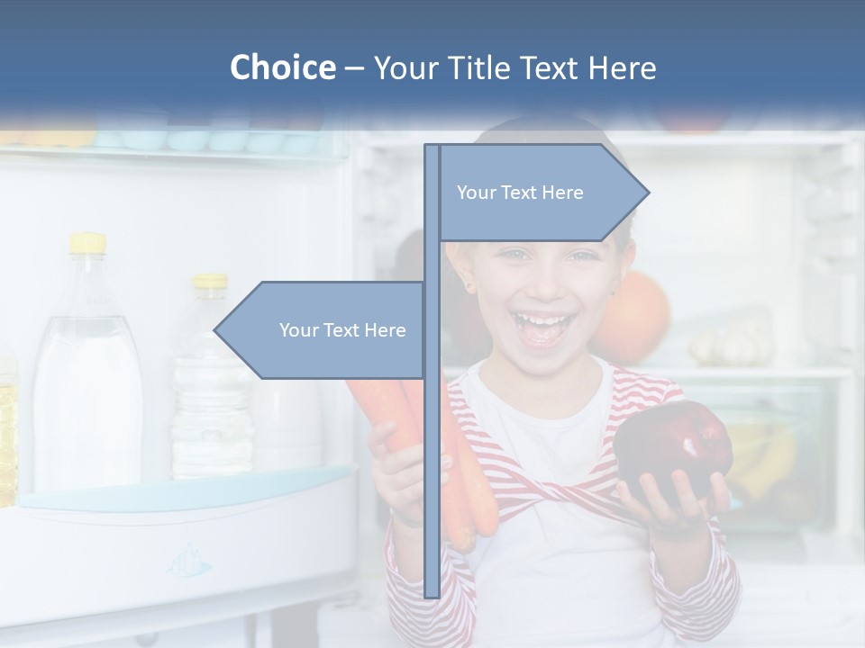 A Young Girl Holding Carrots In Front Of An Open Refrigerator PowerPoint Template