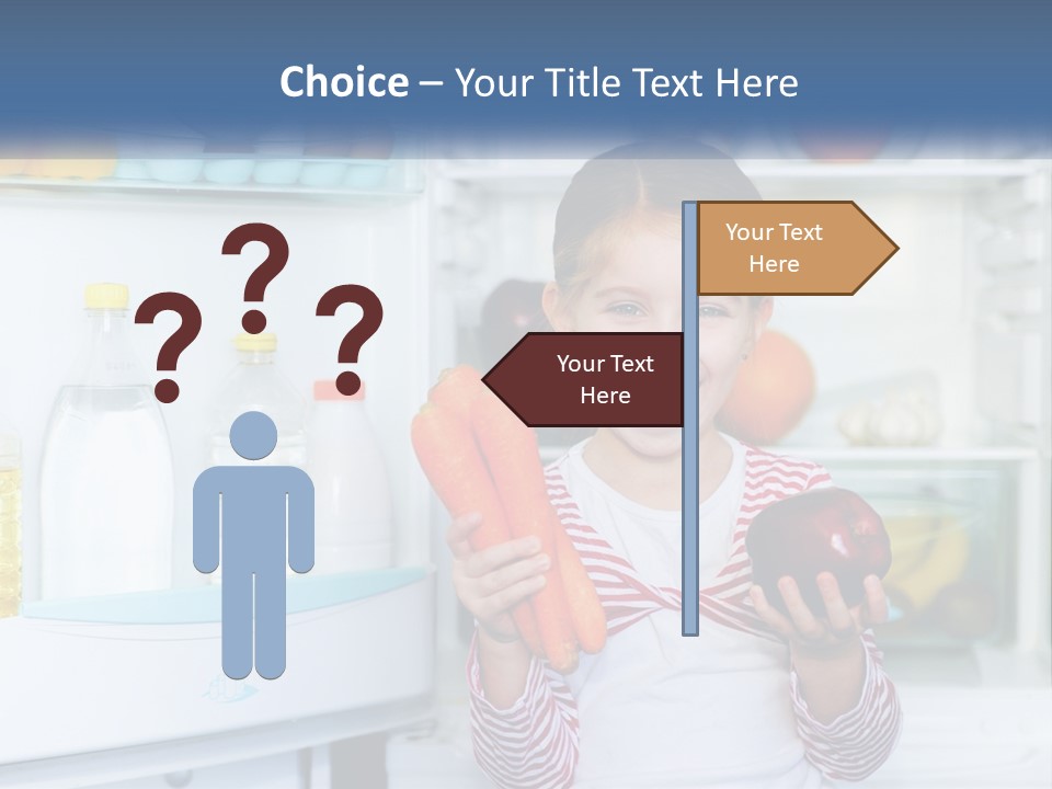 A Young Girl Holding Carrots In Front Of An Open Refrigerator PowerPoint Template