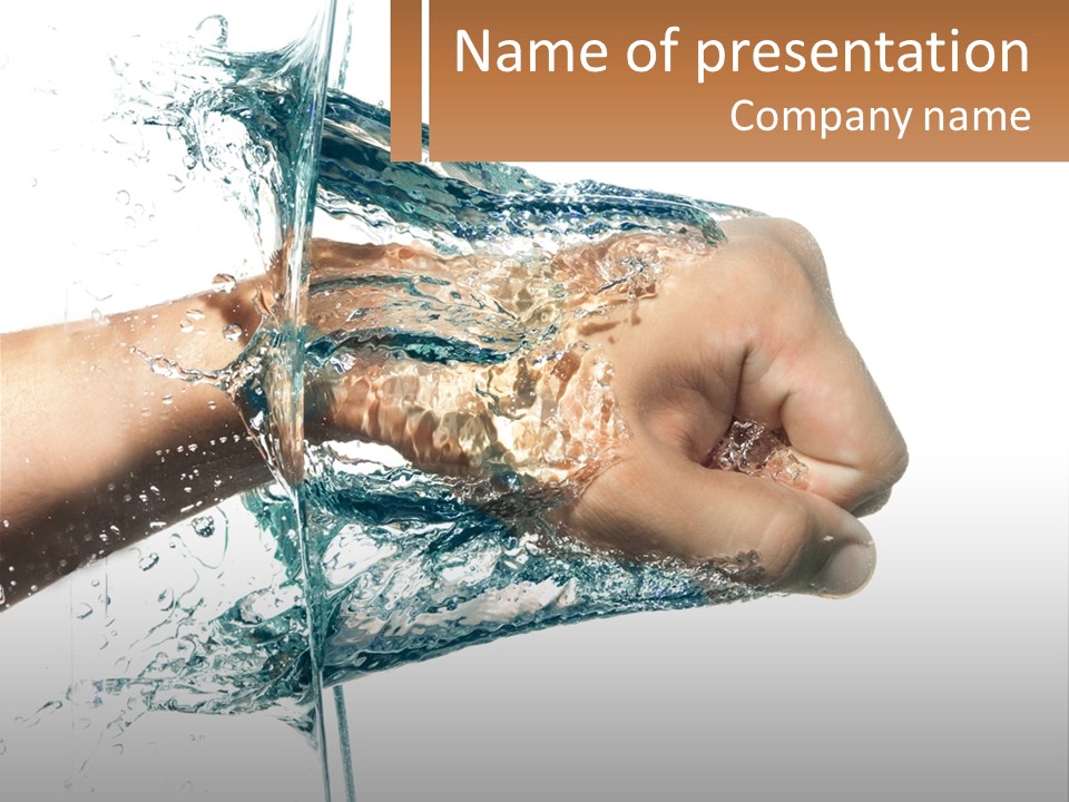 A Person's Hand With Water Splashing Out Of It PowerPoint Template