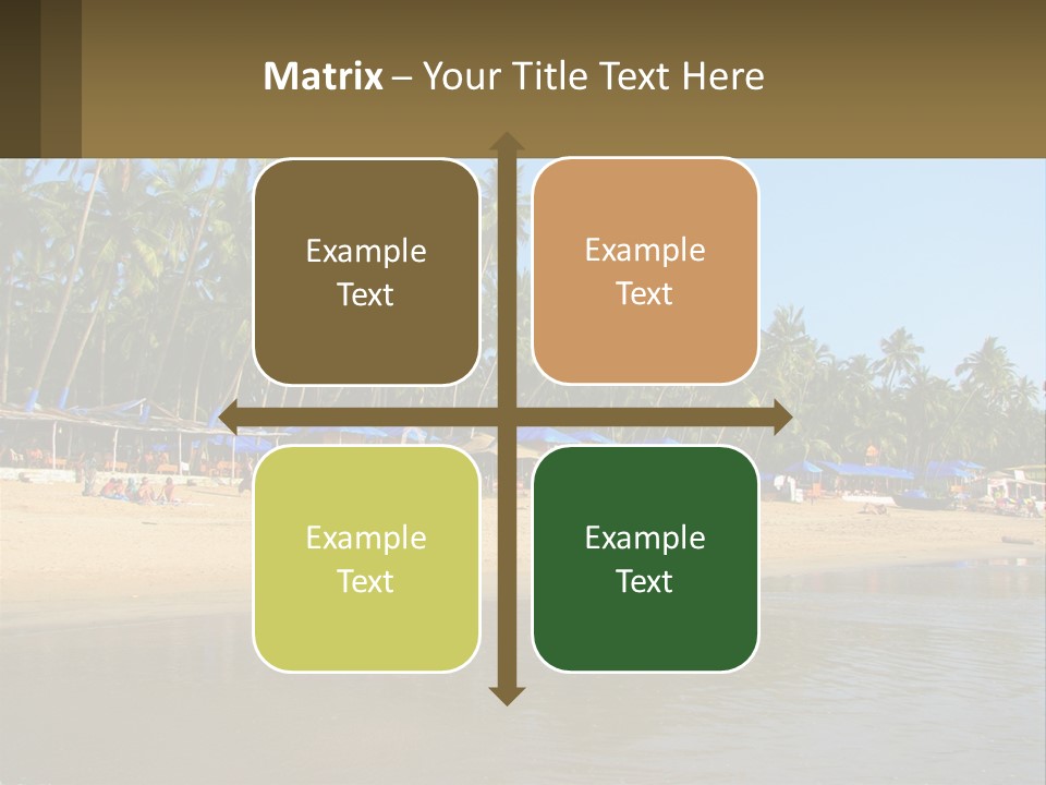 A Sandy Beach With Palm Trees And Blue Umbrellas PowerPoint Template