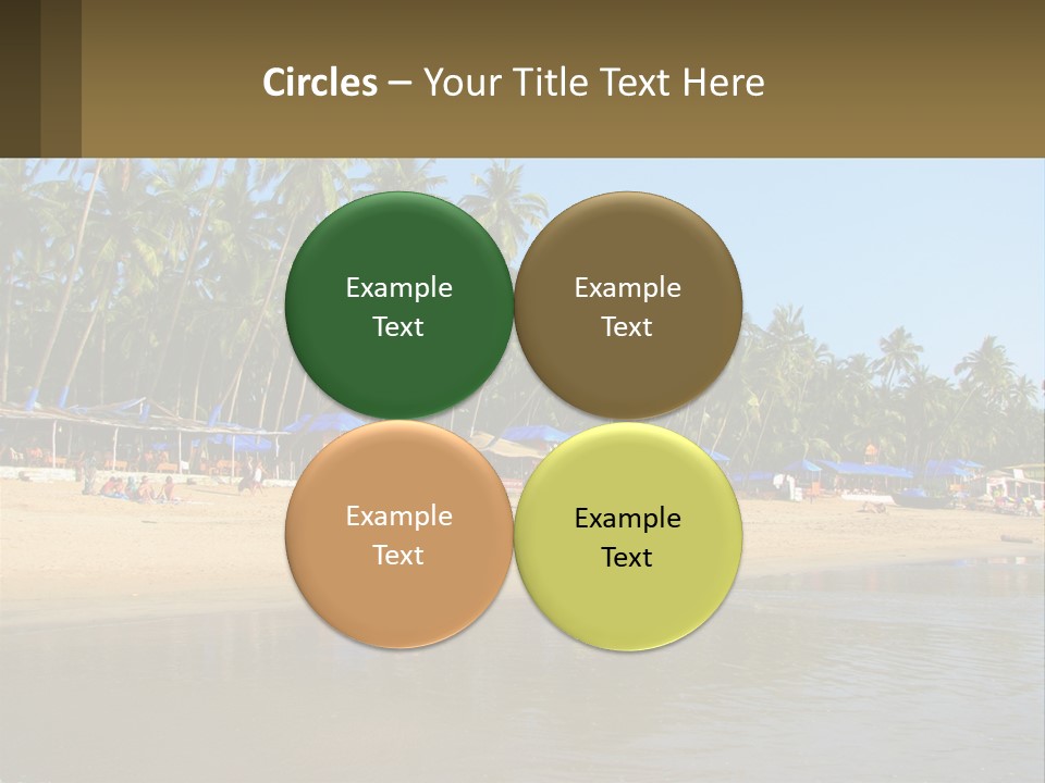 A Sandy Beach With Palm Trees And Blue Umbrellas PowerPoint Template