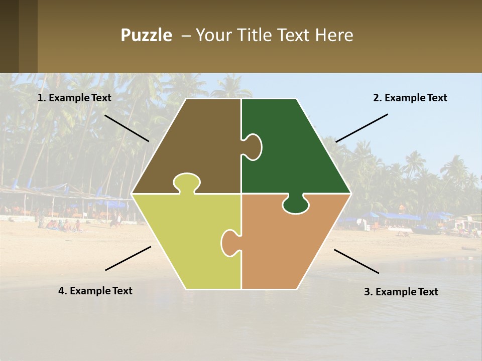 A Sandy Beach With Palm Trees And Blue Umbrellas PowerPoint Template