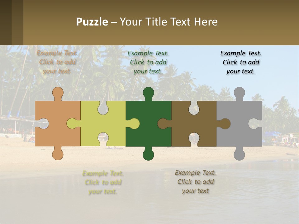 A Sandy Beach With Palm Trees And Blue Umbrellas PowerPoint Template