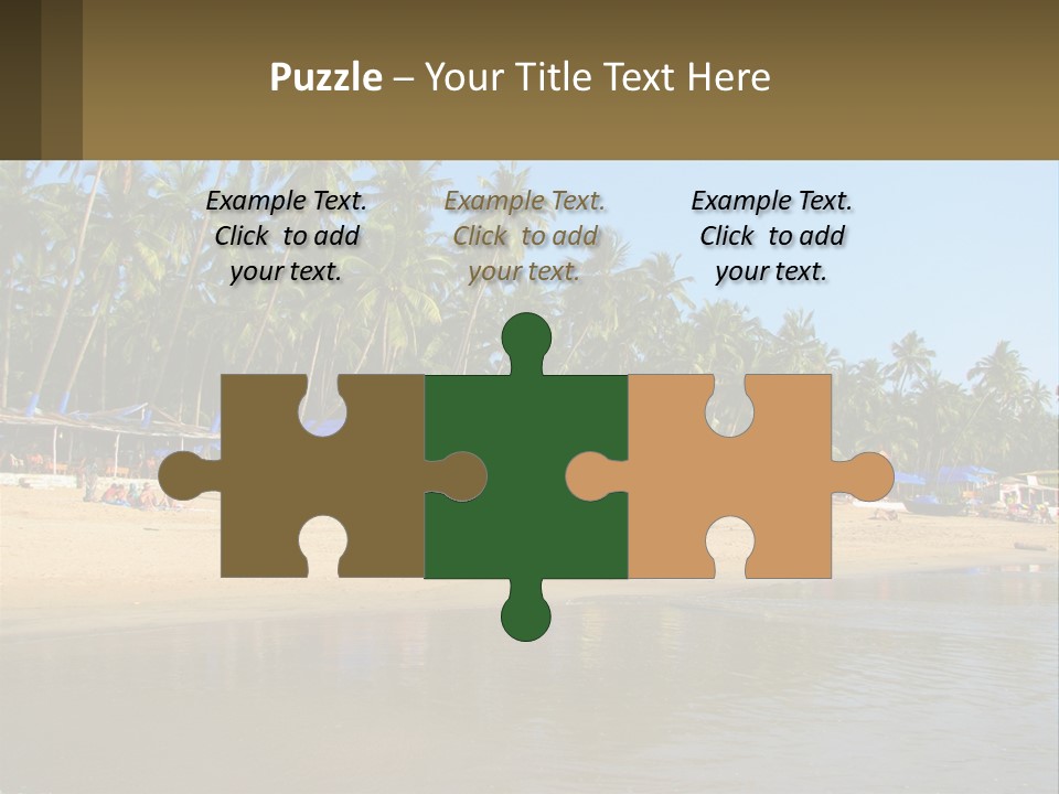 A Sandy Beach With Palm Trees And Blue Umbrellas PowerPoint Template