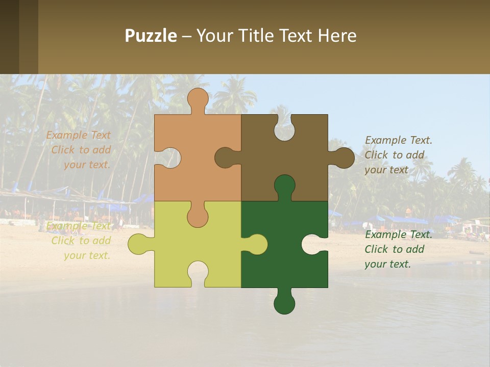 A Sandy Beach With Palm Trees And Blue Umbrellas PowerPoint Template