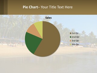 A Sandy Beach With Palm Trees And Blue Umbrellas PowerPoint Template